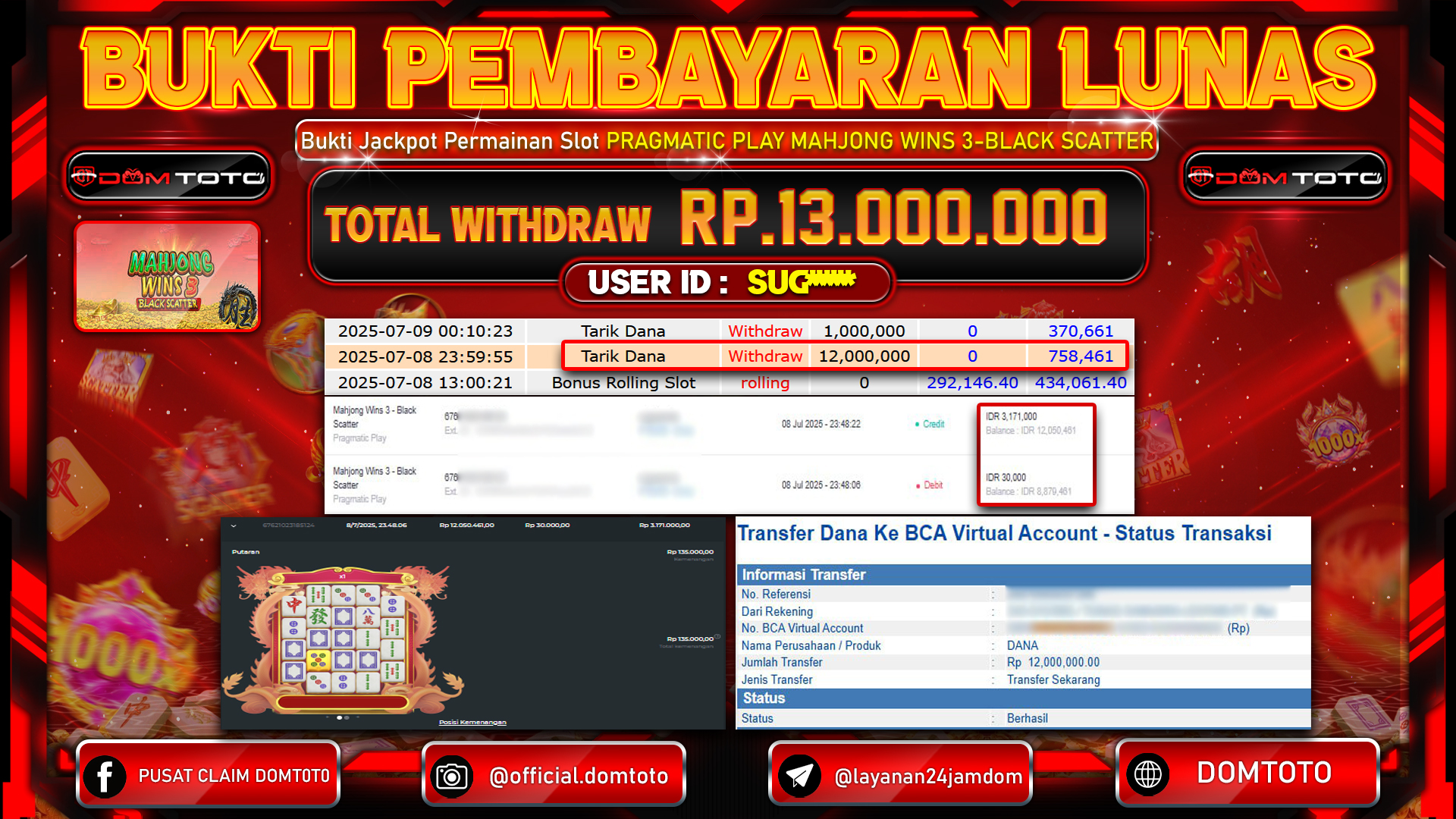 JACKPOT SLOT  MAHJONG WINS 3 - BLACK SCATTER 08 JULI 2025